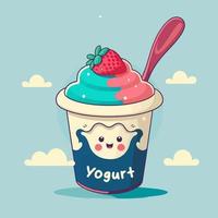 yogur de frutas en el logotipo de la taza linda mascota helado gelato dibujos animados diseño de arte vector