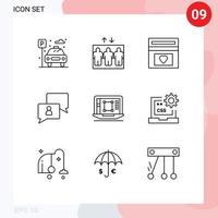 9 Universal Outlines Set for Web and Mobile Applications decrease user love man chatting Editable Vector Design Elements