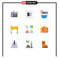 Modern Set of 9 Flat Colors Pictograph of obstacle buildings movie strip barrier globe Editable Vector Design Elements