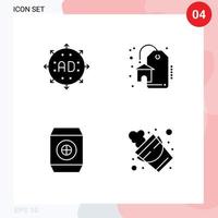 Mobile Interface Solid Glyph Set of 4 Pictograms of ad food expand real estate bucket Editable Vector Design Elements