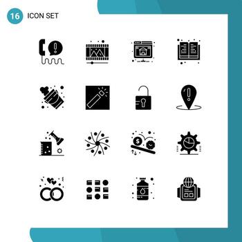 Editable Vector Line Pack of 16 Simple Solid Glyphs of fire science reel knowledge server Editable Vector Design Elements