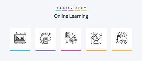 paquete de iconos de línea 5 de aprendizaje en línea que incluye estudio. conocimiento. estudiar. educación. conocimiento. diseño de iconos creativos vector