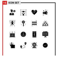 16 Universal Solid Glyphs Set for Web and Mobile Applications drafting compass healthcare architecture multimedia Editable Vector Design Elements