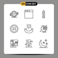 Pack of 9 creative Outlines of phone user drawing ui hash tag Editable Vector Design Elements