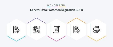 Gdpr 25 Line icon pack including user. secure . gdpr . general data protection vector