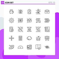 conjunto de 25 iconos modernos de la interfaz de usuario signos de símbolos para el tratamiento de la bolsa de red de la maleta del bolso de mano elementos de diseño vectorial editables vector