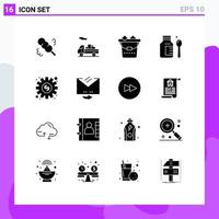 Solid Glyph Pack of 16 Universal Symbols of email work wash online dollar Editable Vector Design Elements