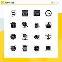 Set of 16 Vector Solid Glyphs on Grid for multimedia forward internet pencil page Editable Vector Design Elements