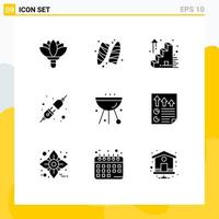 Modern Set of 9 Solid Glyphs Pictograph of food bbq business success barbecue plug Editable Vector Design Elements