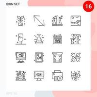 Pictogram Set of 16 Simple Outlines of acid ice science cream picture Editable Vector Design Elements