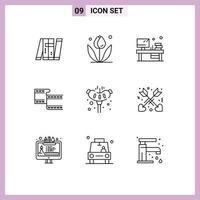 Stock Vector Icon Pack of 9 Line Signs and Symbols for pork video spring movi monitor Editable Vector Design Elements