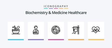 Biochemistry And Medicine Healthcare Line 5 Icon Pack Including medical. syringe. droup. medical. blood. Creative Icons Design vector