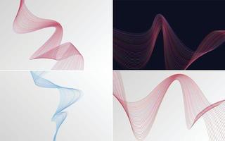 Set of 4 geometric wave pattern background Abstract waving line vector