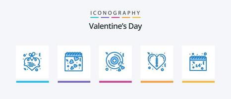 paquete de iconos azul 5 del día de san valentín que incluye amor. calendario. disco. cremallera. corazón. diseño de iconos creativos vector