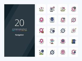 20 Navigation line Filled icon for presentation vector