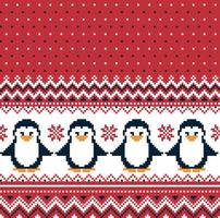 New Year's Christmas pattern pixel with penguins vector illustration