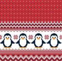 New Year's Christmas pattern pixel with penguins vector illustration