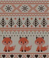 Knitted Christmas and New Year pattern in fox. Wool Knitting Sweater Design. Wallpaper wrapping paper textile print. Eps 10 vector