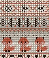 Knitted Christmas and New Year pattern in fox. Wool Knitting Sweater Design. Wallpaper wrapping paper textile print. Eps 10 vector