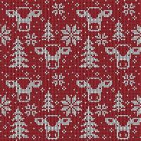 Knitted Christmas and New Year pattern in cows. Wool Knitting Sweater Design. Wallpaper wrapping paper textile print. Eps 10 vector