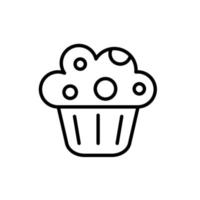 Outline, simple vector cupcake icon isolated on white background.