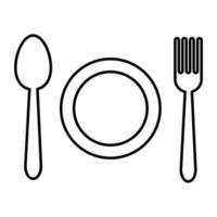 Outline, simple vector fork and spoon icon isolated on white background.