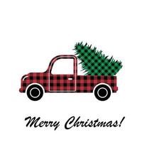 Convertible with Christmas treepattern at Buffalo Plaid. Festive background for design and print vector