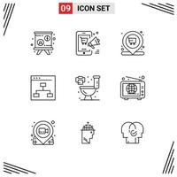9 Thematic Vector Outlines and Editable Symbols of home people market group browser Editable Vector Design Elements