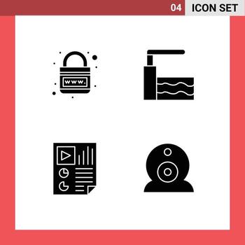 User Interface Pack of 4 Basic Solid Glyphs of earth document planet springboard report Editable Vector Design Elements