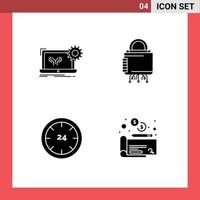 4 User Interface Solid Glyph Pack of modern Signs and Symbols of blueprint secure engineering cyber commerce Editable Vector Design Elements