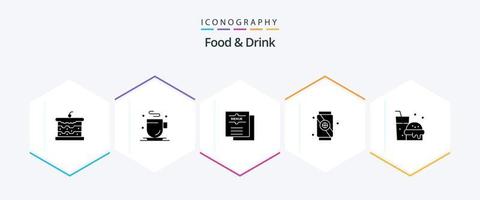 comida y bebida paquete de iconos de 25 glifos que incluye. comida. beber. menú vector