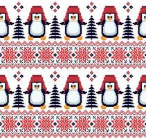 pixel de patrón de navidad de año nuevo en ilustración de vector de pingüinos