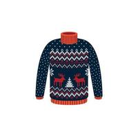 Vector ugly sweaters for Christmas party. Knitted jumpers with winter patterns esp