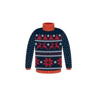 Vector ugly sweaters for Christmas party. Knitted jumpers with winter patterns esp