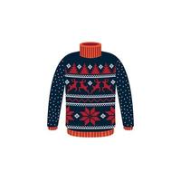 Vector ugly sweaters for Christmas party. Knitted jumpers with winter patterns esp