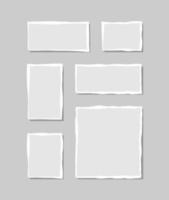 Set of torn white note. Scraps of torn paper of various shapes isolated on gray background. Vector illustration.