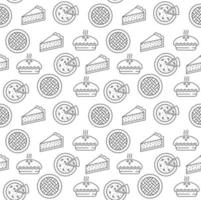 Outline apple pie seamless pattern isolated on white background. vector