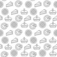 Outline apple pie seamless pattern isolated on white background. vector