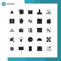 25 Universal Solid Glyph Signs Symbols of restaurant kitchen geometry fan car Editable Vector Design Elements