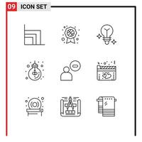 Universal Icon Symbols Group of 9 Modern Outlines of user male light office lamp Editable Vector Design Elements