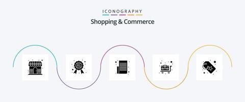 paquete de iconos de glifo 5 de compras y comercio que incluye carretilla. carrito de equipaje. calidad. lista de pistas lista de la compra vector