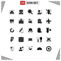 grupo universal de símbolos de icono de 25 glifos sólidos modernos de elementos de diseño vectorial editables de retrato de hotel de cámara de viaje de corazón vector