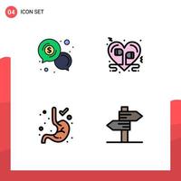 4 Universal Filledline Flat Colors Set for Web and Mobile Applications business romantic communication heart gastroenterology Editable Vector Design Elements