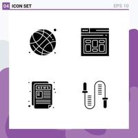 Group of 4 Solid Glyphs Signs and Symbols for world globe newspaper school internet news letter Editable Vector Design Elements