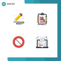 Group of 4 Flat Icons Signs and Symbols for art ban pencil scheme set Editable Vector Design Elements