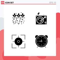 Group of 4 Solid Glyphs Signs and Symbols for agriculture focus plant music clock Editable Vector Design Elements