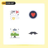 4 Creative Icons Modern Signs and Symbols of accomplish office goal heart work Editable Vector Design Elements