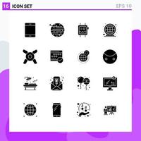 Set of 16 Modern UI Icons Symbols Signs for market place globe squarico earth monitor Editable Vector Design Elements