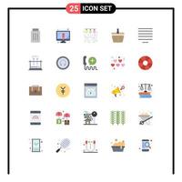 Pack of 25 Modern Flat Colors Signs and Symbols for Web Print Media such as align shapping bulb cart string Editable Vector Design Elements