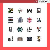 16 Universal Flat Color Filled Lines Set for Web and Mobile Applications wireframe form dinner security lock Editable Creative Vector Design Elements